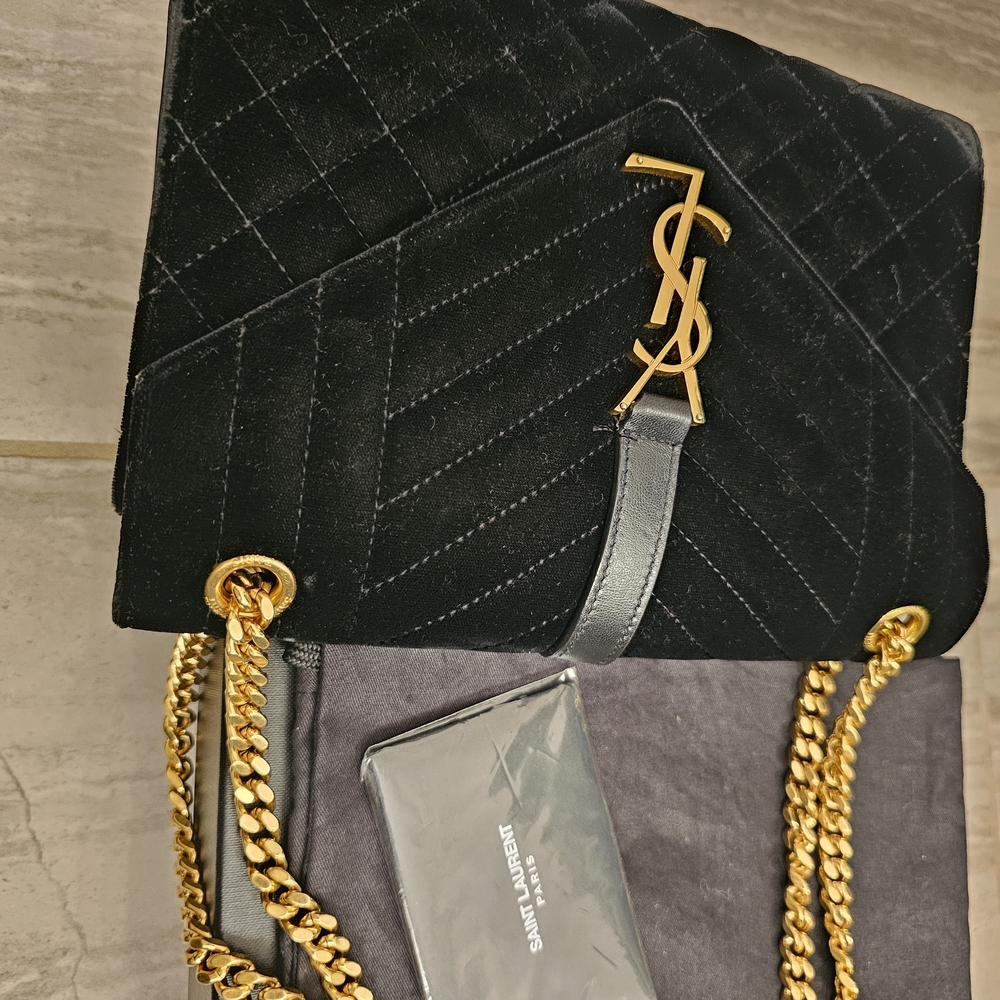 Saint Laurent Black Quilted Bag with Gold Chain